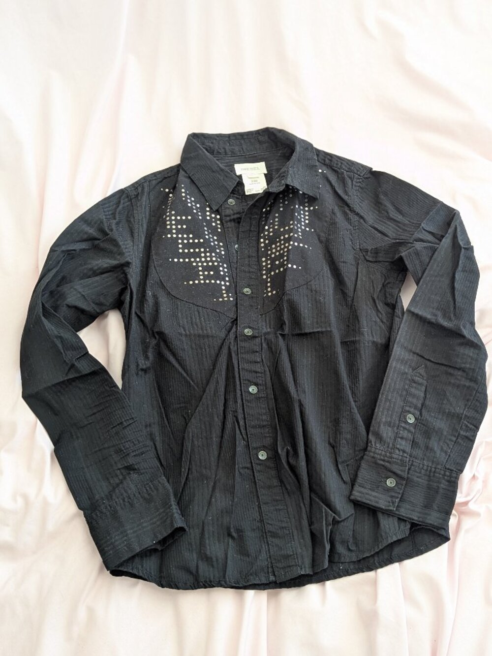 Diesel Black Studded Cotton Western Shirt XXL
